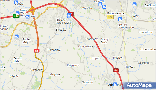 mapa Komorowice gmina Żórawina, Komorowice gmina Żórawina na mapie Targeo