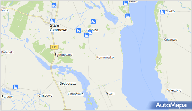 mapa Komorówko gmina Stare Czarnowo, Komorówko gmina Stare Czarnowo na mapie Targeo