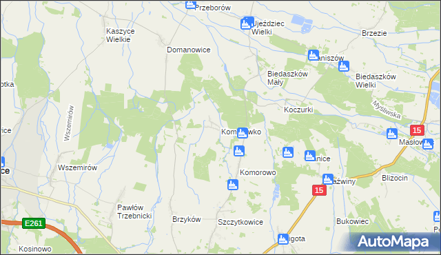 mapa Komorówko gmina Trzebnica, Komorówko gmina Trzebnica na mapie Targeo