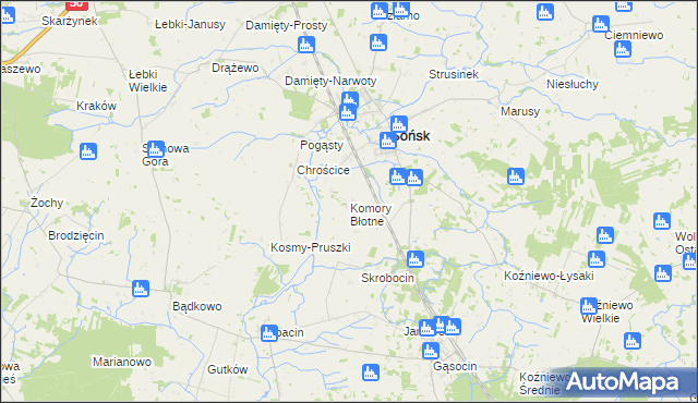 mapa Komory Błotne, Komory Błotne na mapie Targeo