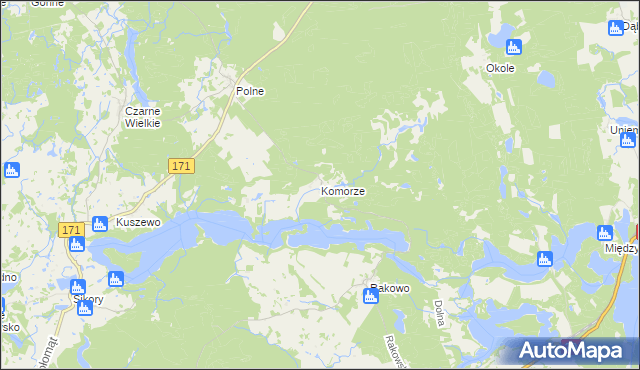 mapa Komorze gmina Borne Sulinowo, Komorze gmina Borne Sulinowo na mapie Targeo