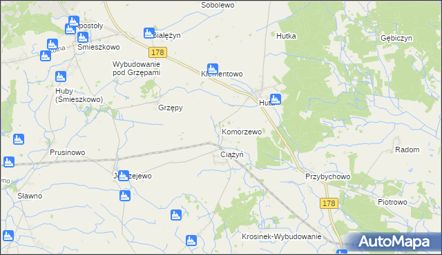 mapa Komorzewo, Komorzewo na mapie Targeo