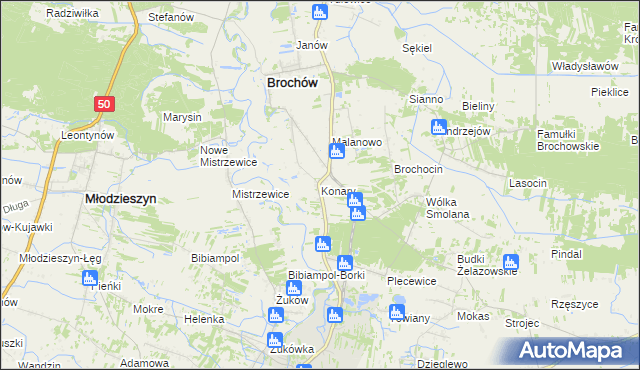 mapa Konary gmina Brochów, Konary gmina Brochów na mapie Targeo