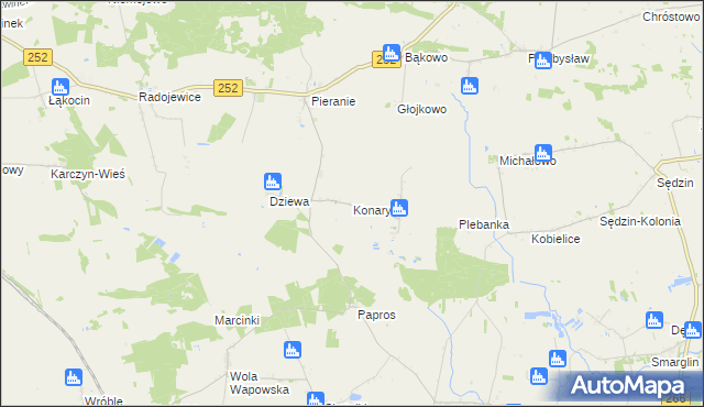 mapa Konary gmina Dąbrowa Biskupia, Konary gmina Dąbrowa Biskupia na mapie Targeo