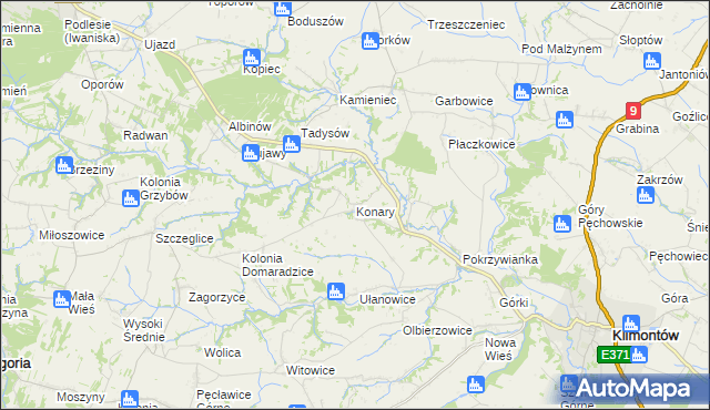 mapa Konary gmina Klimontów, Konary gmina Klimontów na mapie Targeo