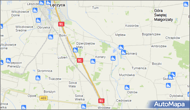 mapa Konary gmina Ozorków, Konary gmina Ozorków na mapie Targeo