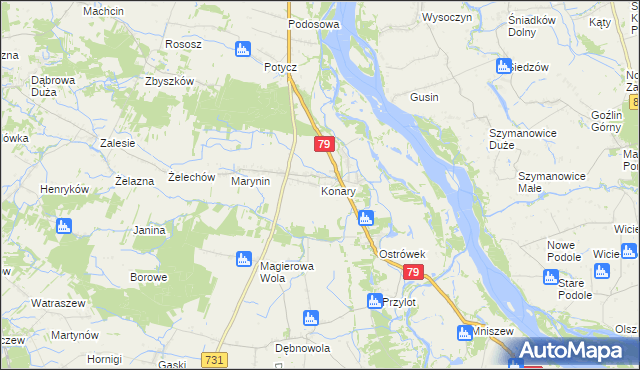 mapa Konary gmina Warka, Konary gmina Warka na mapie Targeo