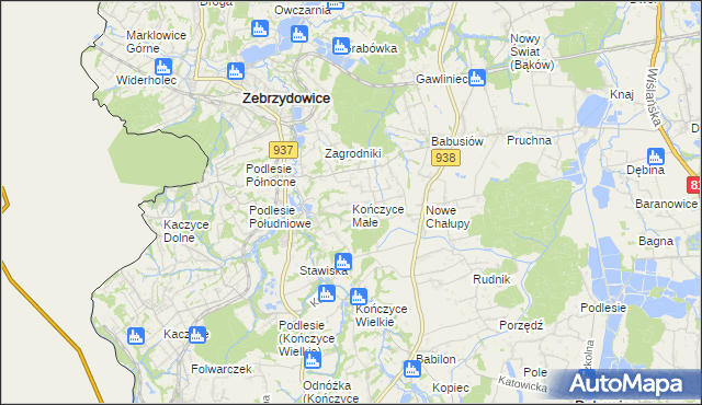 mapa Kończyce Małe, Kończyce Małe na mapie Targeo