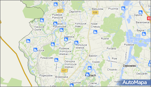 mapa Kończyce Wielkie, Kończyce Wielkie na mapie Targeo