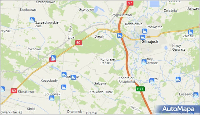 mapa Kondrajec Pański, Kondrajec Pański na mapie Targeo