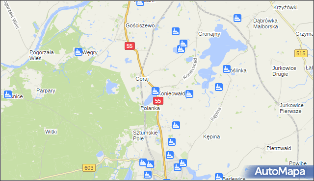 mapa Koniecwałd, Koniecwałd na mapie Targeo