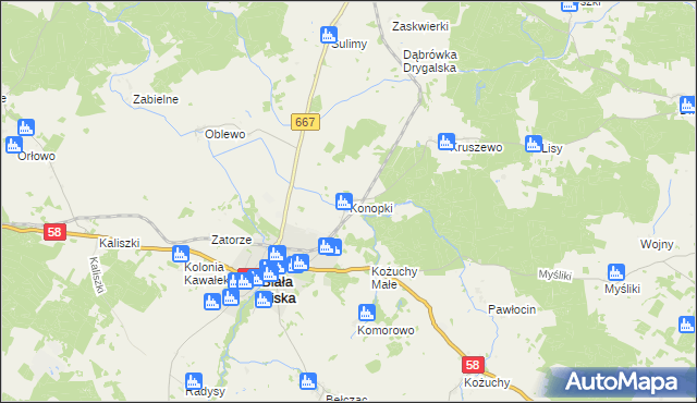 mapa Konopki gmina Biała Piska, Konopki gmina Biała Piska na mapie Targeo
