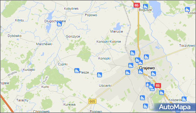 mapa Konopki gmina Grajewo, Konopki gmina Grajewo na mapie Targeo