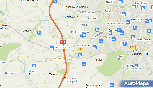 mapa Konopnica powiat lubelski, Konopnica powiat lubelski na mapie Targeo