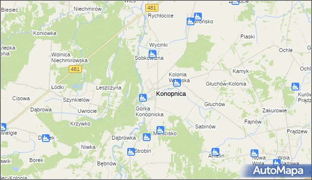 mapa Konopnica powiat wieluński, Konopnica powiat wieluński na mapie Targeo