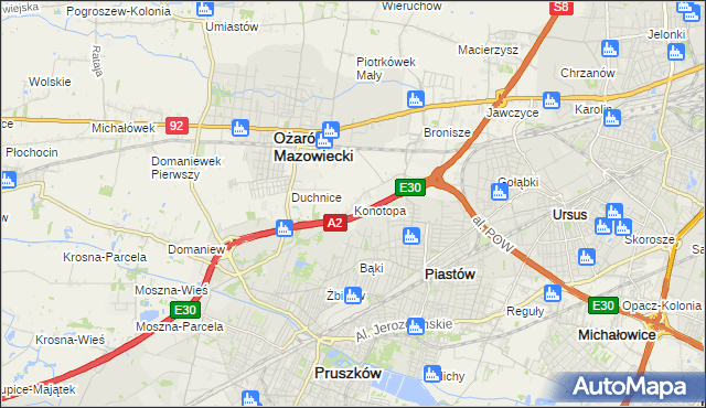 mapa Konotopa gmina Ożarów Mazowiecki, Konotopa gmina Ożarów Mazowiecki na mapie Targeo