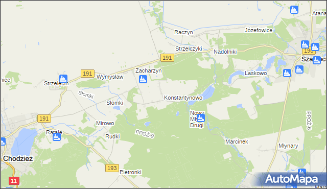 mapa Konstantynowo gmina Chodzież, Konstantynowo gmina Chodzież na mapie Targeo