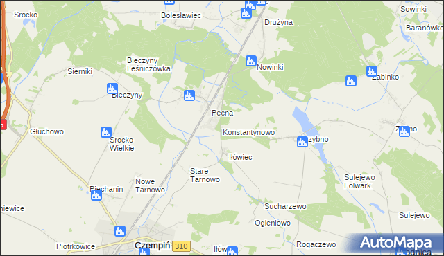 mapa Konstantynowo gmina Mosina, Konstantynowo gmina Mosina na mapie Targeo