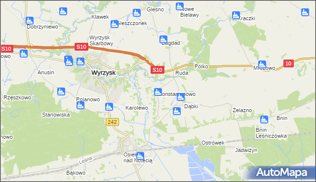 mapa Konstantynowo gmina Wyrzysk, Konstantynowo gmina Wyrzysk na mapie Targeo