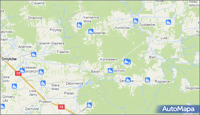 mapa Kontrewers gmina Mniów, Kontrewers gmina Mniów na mapie Targeo