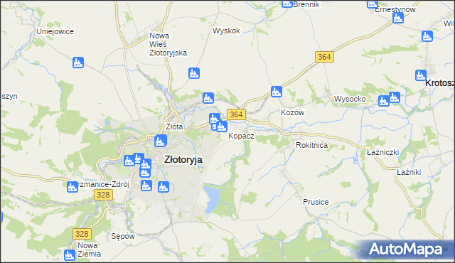 mapa Kopacz gmina Złotoryja, Kopacz gmina Złotoryja na mapie Targeo