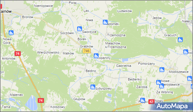 mapa Kopaniny gmina Końskie, Kopaniny gmina Końskie na mapie Targeo