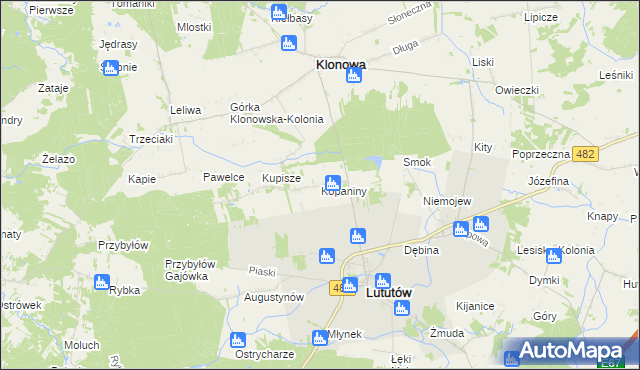 mapa Kopaniny gmina Lututów, Kopaniny gmina Lututów na mapie Targeo