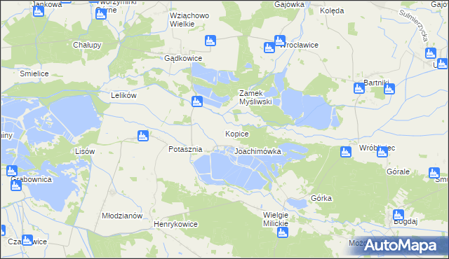 mapa Kopice gmina Milicz, Kopice gmina Milicz na mapie Targeo