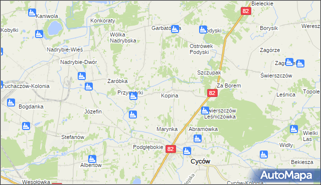 mapa Kopina gmina Cyców, Kopina gmina Cyców na mapie Targeo