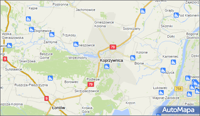 mapa Koprzywnica powiat sandomierski, Koprzywnica powiat sandomierski na mapie Targeo