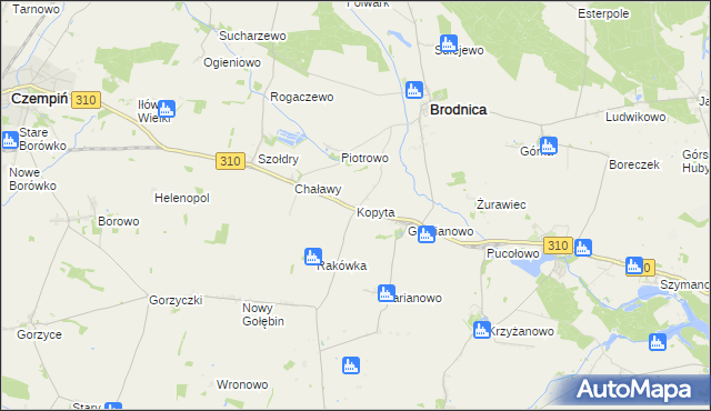 mapa Kopyta gmina Brodnica, Kopyta gmina Brodnica na mapie Targeo