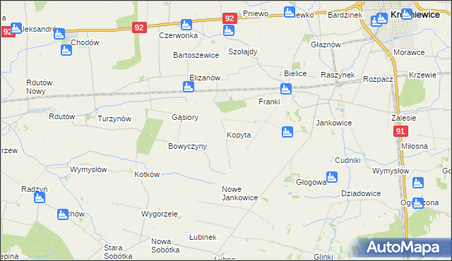 mapa Kopyta gmina Krośniewice, Kopyta gmina Krośniewice na mapie Targeo