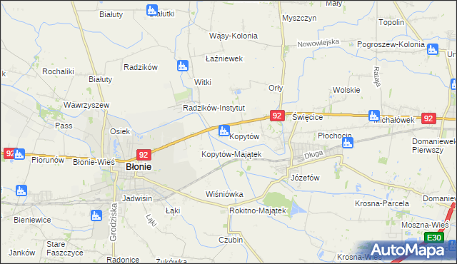 mapa Kopytów gmina Błonie, Kopytów gmina Błonie na mapie Targeo