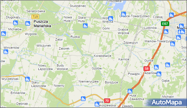 mapa Korabiewice, Korabiewice na mapie Targeo