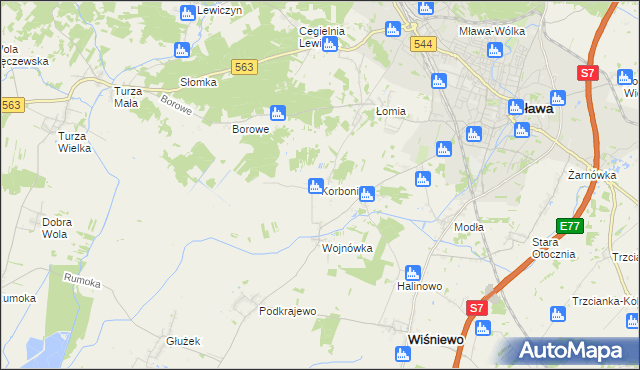 mapa Korboniec, Korboniec na mapie Targeo