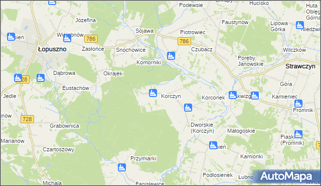 mapa Korczyn gmina Strawczyn, Korczyn gmina Strawczyn na mapie Targeo