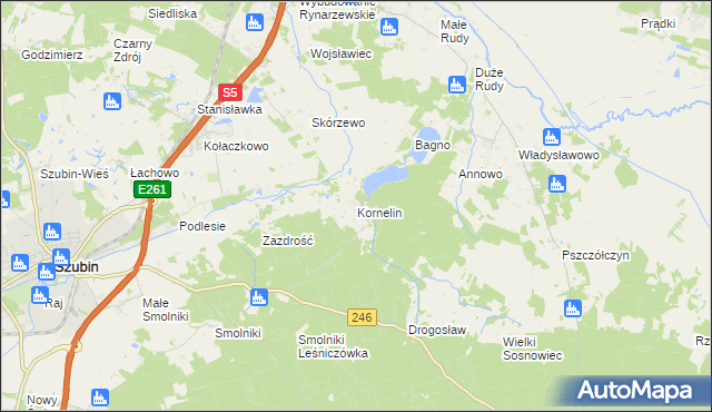 mapa Kornelin gmina Szubin, Kornelin gmina Szubin na mapie Targeo