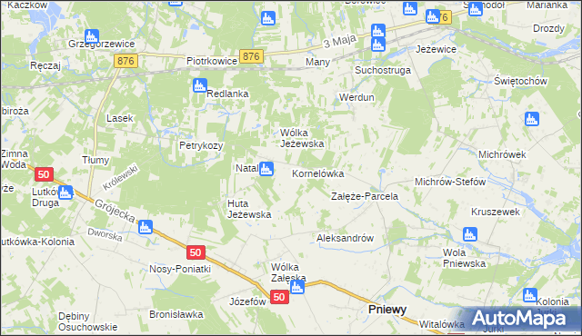 mapa Kornelówka gmina Pniewy, Kornelówka gmina Pniewy na mapie Targeo