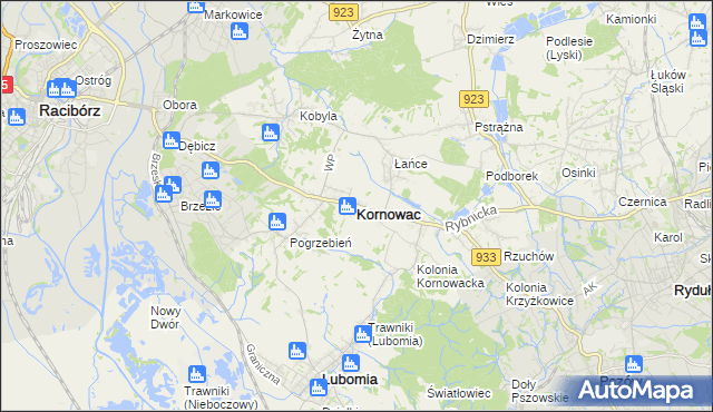 mapa Kornowac, Kornowac na mapie Targeo