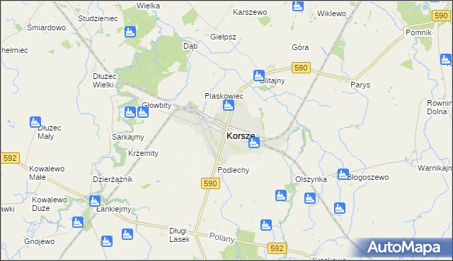 mapa Korsze, Korsze na mapie Targeo