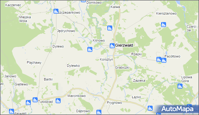 mapa Korsztyn, Korsztyn na mapie Targeo