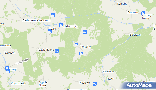 mapa Koryciny, Koryciny na mapie Targeo