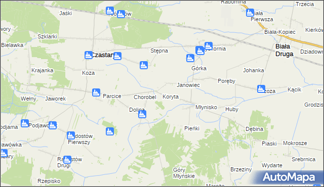 mapa Koryta gmina Biała, Koryta gmina Biała na mapie Targeo