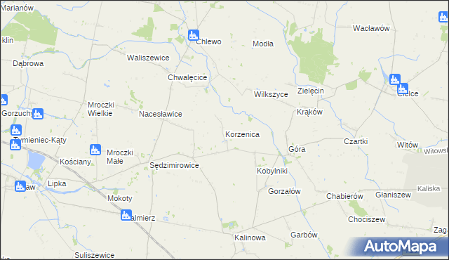 mapa Korzenica gmina Błaszki, Korzenica gmina Błaszki na mapie Targeo