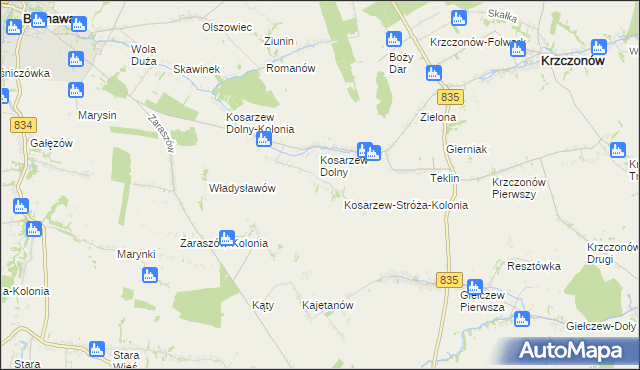 mapa Kosarzew-Stróża, Kosarzew-Stróża na mapie Targeo