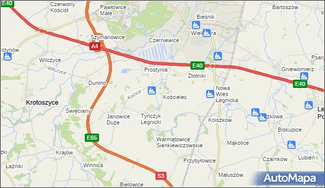 mapa Kościelec gmina Krotoszyce, Kościelec gmina Krotoszyce na mapie Targeo