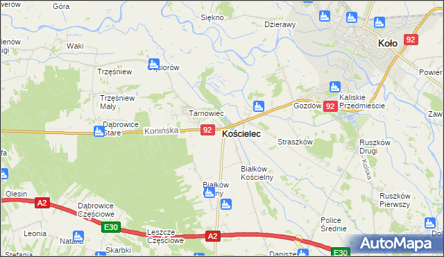 mapa Kościelec powiat kolski, Kościelec powiat kolski na mapie Targeo