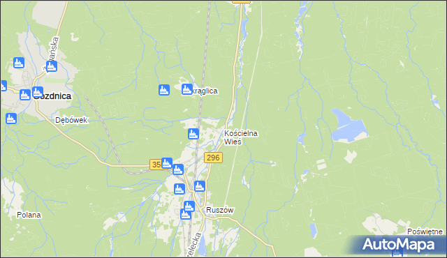 mapa Kościelna Wieś gmina Węgliniec, Kościelna Wieś gmina Węgliniec na mapie Targeo