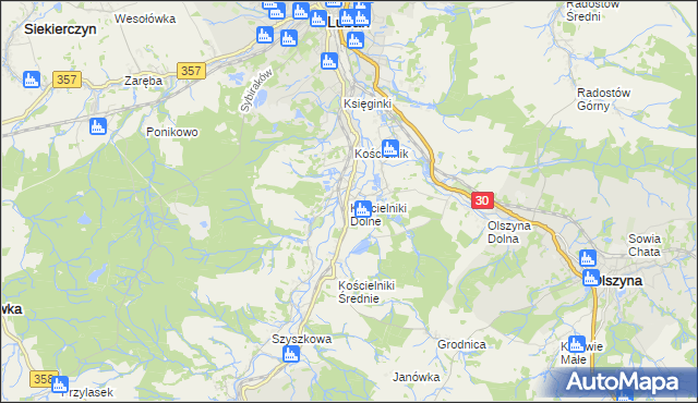 mapa Kościelniki Dolne, Kościelniki Dolne na mapie Targeo