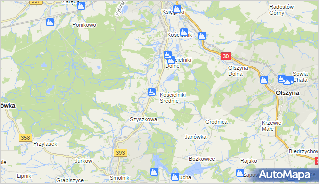 mapa Kościelniki Średnie, Kościelniki Średnie na mapie Targeo